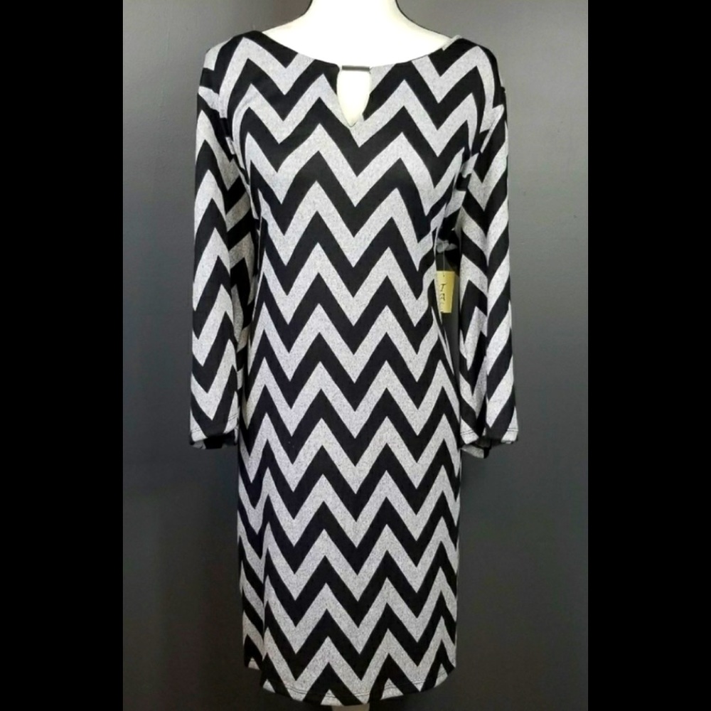 Tacera Black & Grey Chevron Plus Size Dress 2x NWT